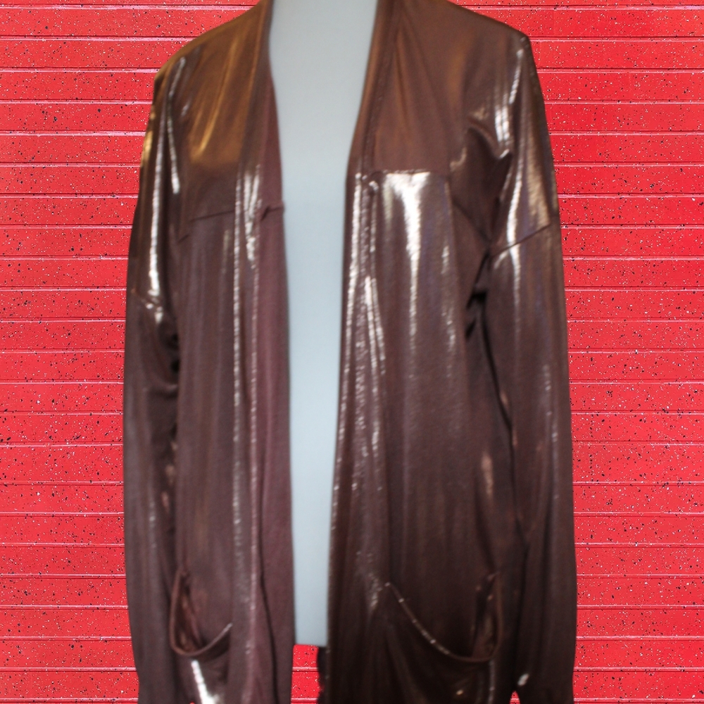Shiny Brown Open Cardigan
